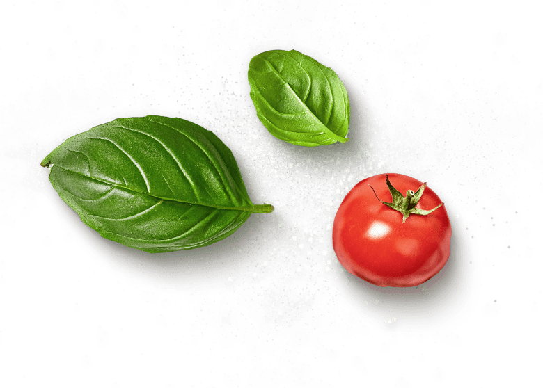 Basilikum mit Tomate und Salz